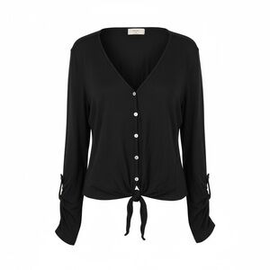 IVOIRE Black Button-Dow Shirt with Tie Detail